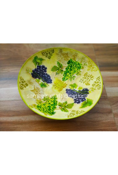 Grape themed decoupaged big sized bowl, Handcrafted bowl